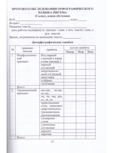 Методика выявления дизорфографии у младших школьников. Иншакова О.Б., Назарова А.А.