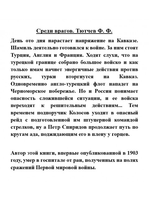 Среди врагов. Тютчев Ф.Ф.
