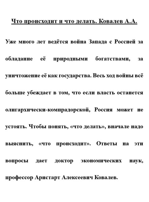 Что происходит и что делать. Ковалев А.А.