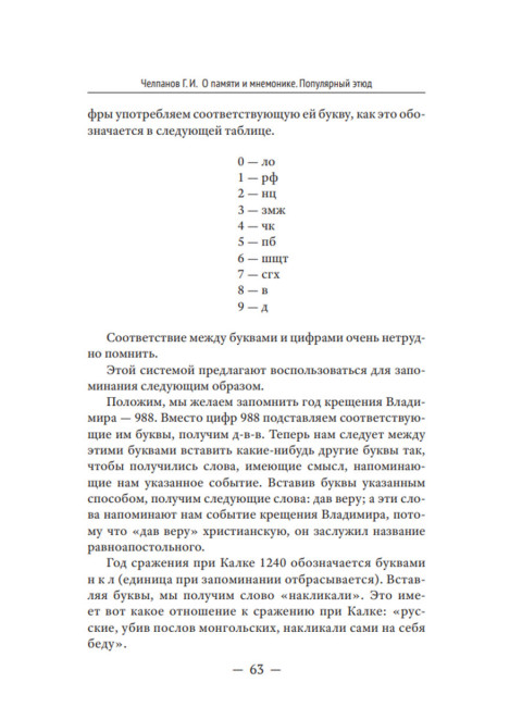О памяти и мнемонике. Челпанов Г.И.